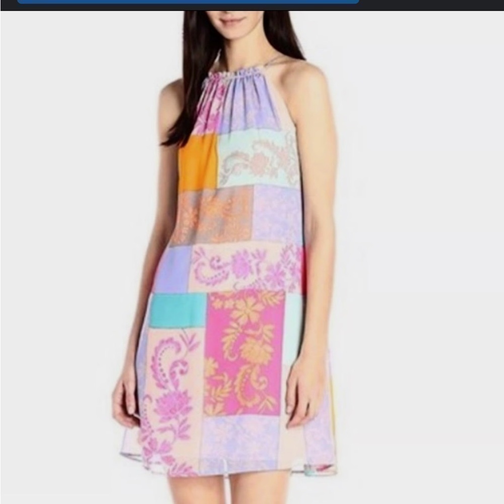 Just Taylor Pastel Chiffon Patchwork Trapeze Dress - Picture 1 of 5